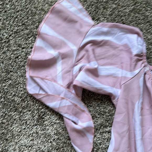 Pink and White Off the Shoulder Tie Front Blouse - Picture 3 of 5